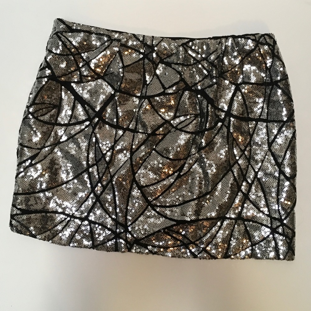 Silver Metallic Sequin Mini Skirt